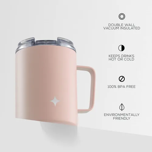 Vista 4 de JoyJolt Vaso de triple aislamiento con asa. Vaso de 12 onzas con tapa. Sellado al vacío, forrado de cobre, vasos de acero inoxidable de doble pared.