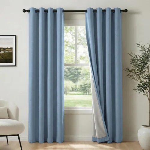 Vista 26 de 100% Blackout Shield Cortinas opacas de lino para dormitorio, cortinas con aislamiento térmico de 45 pulgadas de largo, juego de 2 paneles