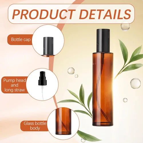 Vista 6 de 3 botellas de bomba de vidrio ámbar de 2.0 fl oz y 2 onzas – crema de viaje, loción, mini dispensador de jabón, botella cosmética, recipiente