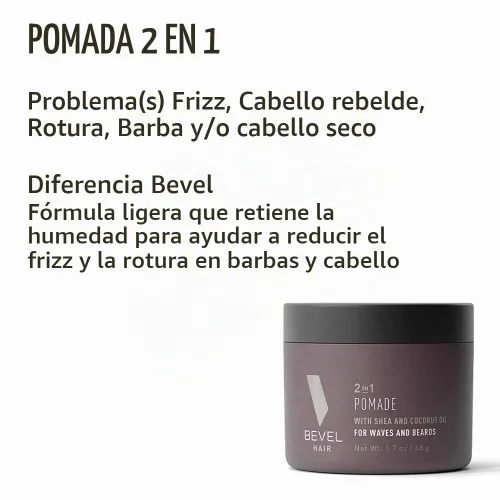 Vista 2 de Bevel - Bálsamo para barba y pomada para el cabello con aceite de coco y manteca de karité, cuidado de la barba para hombres, 1.7 onzas