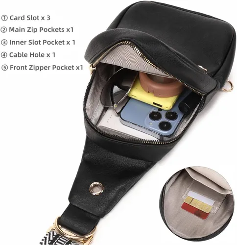 Vista 5 de WSRYDLDJ - Bolso bandolera pequeño de cuero para mujer, Negro Bo