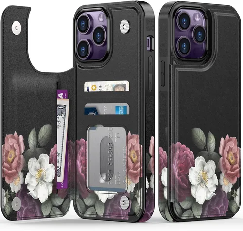 Vista 895 de LETO para iPhone 15 Pro Funda tipo cartera - Tapa tipo folio con patada - Diseños de moda - Tarjetero - Funda protectora para mujeres y niñas - 6.1