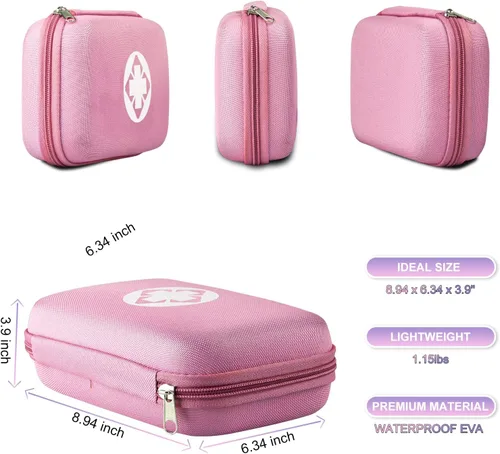 Vista 3 de Kit de primeros auxilios de supervivencia para coche-hogar, kit de emergencia, color rosa, 273 piezas, suministros de viaje, set de primeros