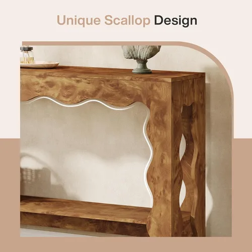 Vista 7 de Tribesigns - Mesa de entrada de 63 pulgadas, mesa moderna rústica con borde festoneado y estante de almacenamiento, mesa estrecha y larga de acento