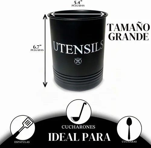 Vista 3 de Soporte grande para utensilios de cocina, color negro, organizador de utensilios de cocina de acero inoxidable, soporte de espátula de metal extra