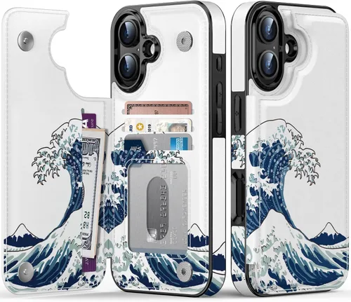 Vista 858 de LETO para iPhone 15 Pro Funda tipo cartera - Tapa tipo folio con patada - Diseños de moda - Tarjetero - Funda protectora para mujeres y niñas - 6.1
