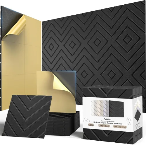 12Pack Acoustic Wall Panels, Self-Adhesive Sound Proof Foam Panels for Walls, Decorative Sound Dampening Wall Panels, Sound Absorbing for Door,