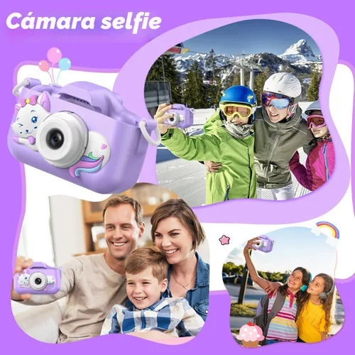 Vista 3 de Goopow - Cámara de selfie digital para niños, juguete de cámara de video para niñas de 3 a 9 años con cubierta protectora, regalos de Navidad
