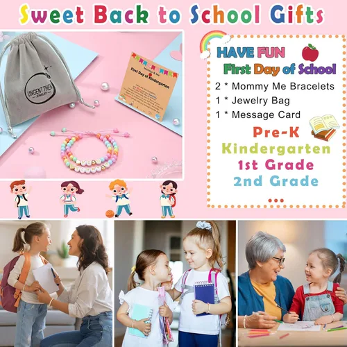 Vista 6 de UNGENT THEM Pulsera para el primer día de escuela, pulsera de regreso a clases para mamá e hija, pulsera de regreso a clases para mamá e hija