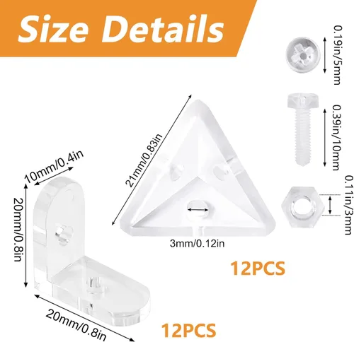 Vista 2 de MOROBOR Soporte de esquina acrílico, 24 piezas de soporte transparente de 3 agujeros en ángulo recto y soporte en forma de L, soporte de estante