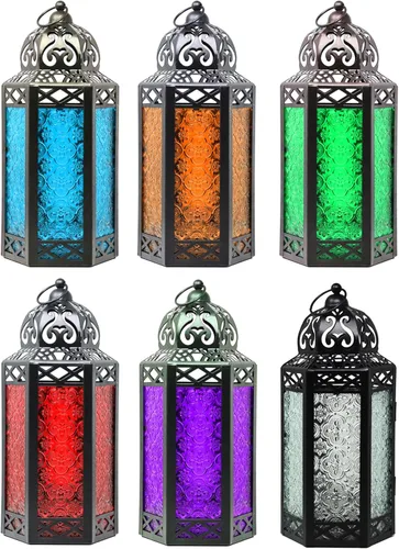 Vista 88 de VELA LANTERNS Farol portavelas decorativo, marroquí, gótico, morado, de 10.5 pulgadas, para mesa o colgar, decoración de Ramadán, decoración