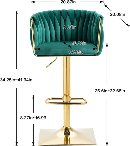 Vista 7 de Taburete de bar, taburetes de bar tejidos de terciopelo, taburetes de bar giratorios de altura de mostrador ajustable con respaldo bajo y base