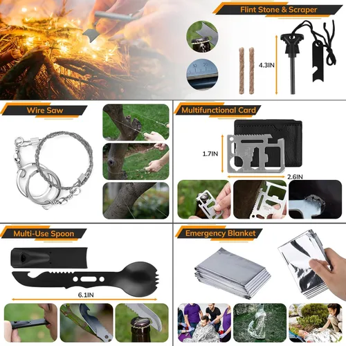 Vista 5 de Survival Kit, 250pcs Survival Tools Tactical Gear and Trauma Bag, Survival First Aid Kit with Molle Crossbody Bag & Emergency Tent for Earthquake