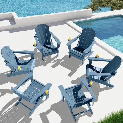 Vista 41 de SERWALL Silla Adirondack plegable resistente a la intemperie, sillas de patio al aire libre, sillas Adirondack pintadas, juego de 2, color azul Aruba