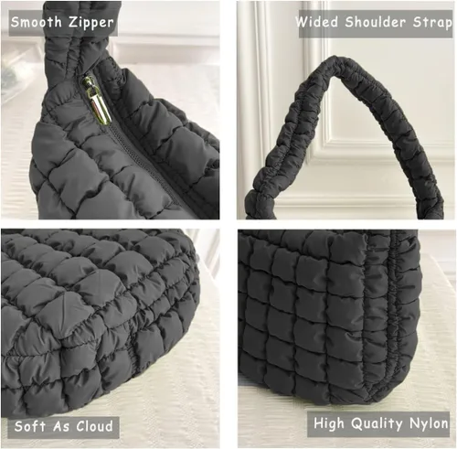 Vista 3 de Bolsa de mano acolchada para mujer, bolsa grande acolchada suave, ligera, acolchada, bolsa de hombro, bolsa Hobo