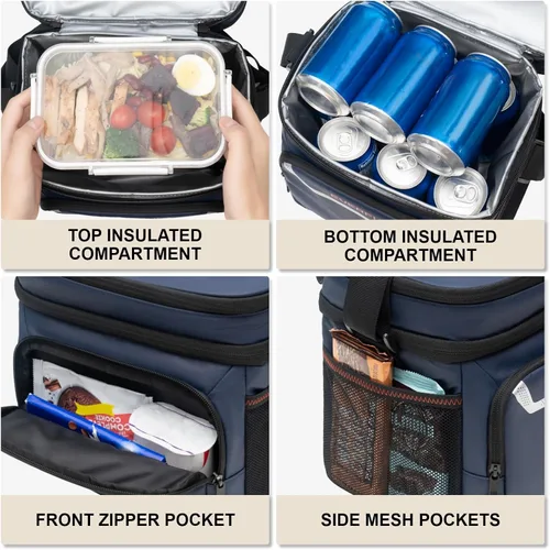 Vista 5 de EVERFUN Insulated Lunch Bag Soft Lunch Box for Men Dual Compartments Small Lunch Box Collapsible Waterproof Leak-Proof for Work