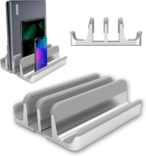 Vista 8 de Elestoria Soporte vertical para laptop con 4 ranuras, soporte vertical de aluminio para computadora de escritorio, compatible con MacBook Pro/Air