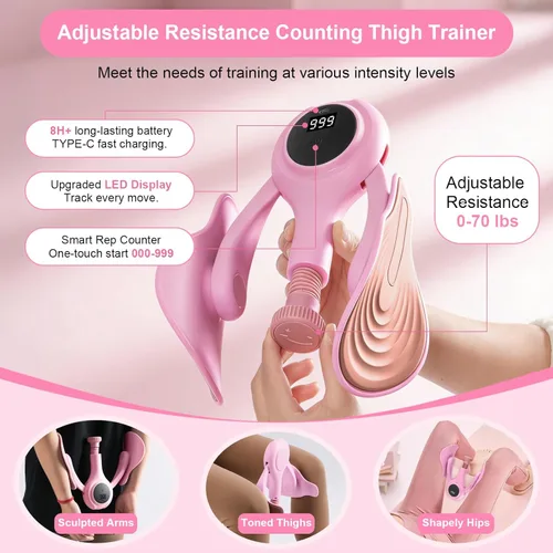 Vista 2 de Entrenador de muslos para mujer, 0-70 libras, resistencia ajustable, ejercitador interior de muslo con pantalla LED, dispositivos de reparación