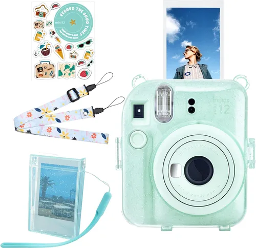 Vista 10 de Funda rígida transparente mejorada con adhesivo de bricolaje para cámara instantánea Fujifilm Instax Mini 12, funda transparente Instax Mini 12