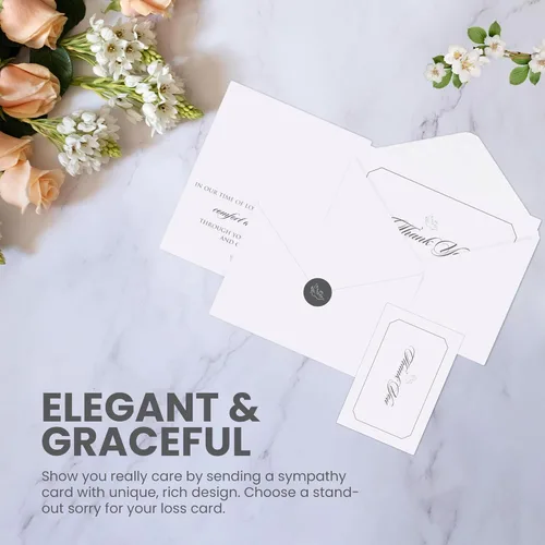 Vista 5 de Tarjetas de agradecimiento funerarias con sobres, tarjetas de condolencias con mensaje significativo, juego de 25 con sobres decorativos