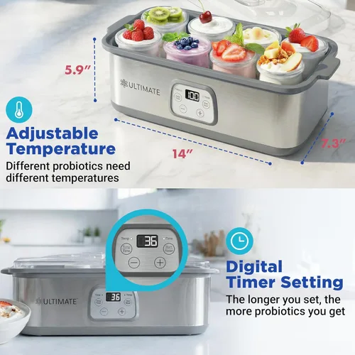 Vista 3 de Ultimate Yogurtera de Probióticos con Tiempo y Temperatura Ajustable - Produce Trillones de Probióticos Vivos con Dos Contenedores de 1 Quart