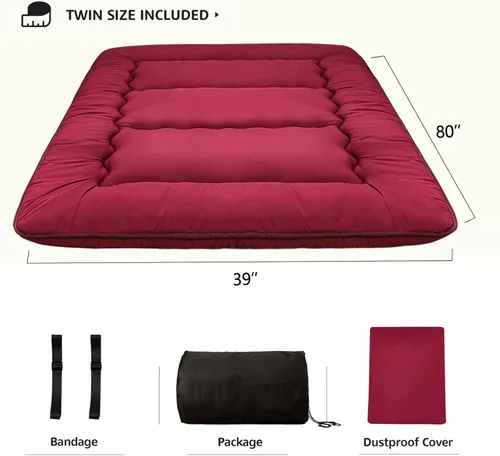 Vista 103 de Colchón futón japonés de piso gris constelación, de piso tatami, portátil, para acampar, para niños, sofá cama plegable enrollable con protector