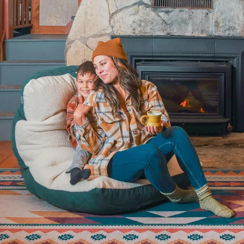 Vista 115 de Big Joe Roma Puf, Sherpa de avena y grafito, gamuza vegana, 3 pies