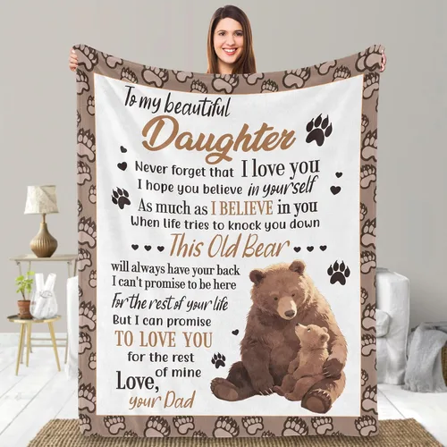 UFOORO Manta para hija, manta de forro polar suave con diseño de oso abrazo de oso, regalo sincero de padre a hija, el mejor regalo para hijas