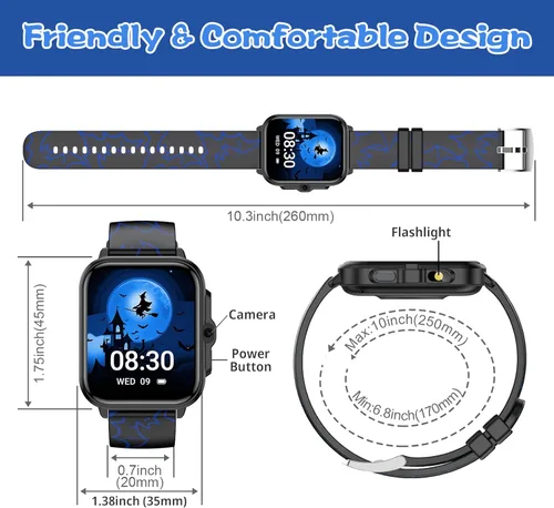 Vista 7 de Smart Watch for Kids Boys Age 5-12, Ai Functions Games HD Touch Screen Watches with Video Camera Music Player Pedometer Heart Rate Sleep Tracker