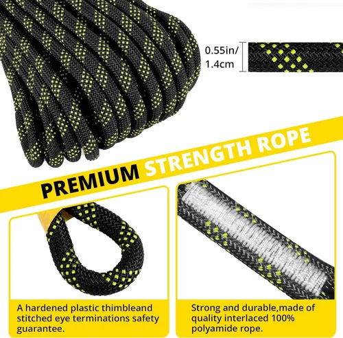 Vista 3 de TRSMIMA - Cordón de seguridad para arnés de cuerda: cuerda vertical para techos de 25 pies con ganchos de agarre amortiguador – Kit de línea