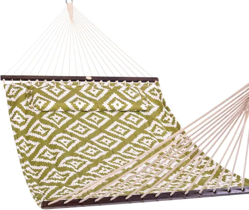 Vista 15 de Lazy Daze Hammocks Hamaca de tela acolchada de 12 pies con almohada suave, hamaca doble para 2 personas con barra separadora para patio exterior