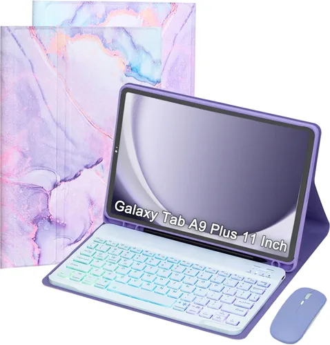 Vista 17 de Funda de teclado para Samsung Galaxy Tab A9+/A9 Plus de 11 pulgadas 2023 (SM-X210/X216/X218), teclado y mouse Bluetooth retroiluminado a