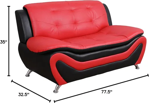 Vista 2 de Beverly Fine Furniture Aldo (3 piezas) Moderno juego de sofás, negro/rojo
