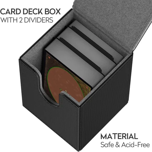 Vista 6 de Caja de cartas compatible con tarjetas MTG, funda para tarjetas coleccionables con 2 divisores por soporte, tamaño grande para más de 100 tarjetas