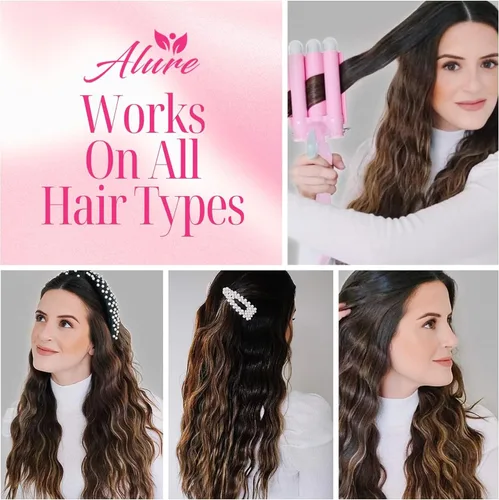 Vista 2 de Alure - Varita rizadora de tres barriles con pantalla LCD de temperatura, barriles triples de turmalina de cerámica de 1 pulgada, herramienta