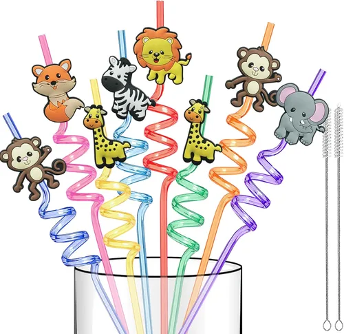 Vista 8 de Suministros reutilizables para fiesta de cumpleaños con tema de construcción - 16 piezas de pajitas de plástico para beber con temática