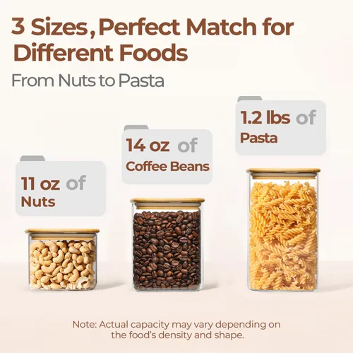 Vista 3 de ComSaf Glass Storage Containers with Lids Set of 6,Glass Pantry Storage Containers with Airtight Lid & lables for Dry Food, Snacks, Nuts, Stackable