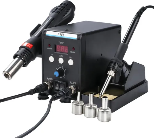 Estación de soldadura 8586, pantalla digital 2 en 1, estación de retrabajo de aire caliente SMD y soldador con 3 boquillas de aire estándar,