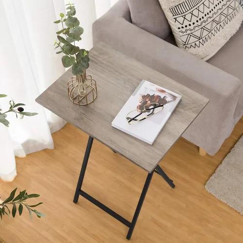 Vista 9 de HOOBRO - Mesa de TV plegable, bandeja de TV, mesa de aperitivos estable para espacio pequeño, escritorio portátil para sofá, fácil de ensamblar