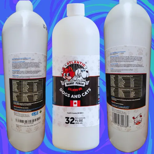 Vista 3 de Bunny Punch - Aceite de salmón puro del Atlántico para perros y gatos, decoración líquida para alimentos, 32 onzas