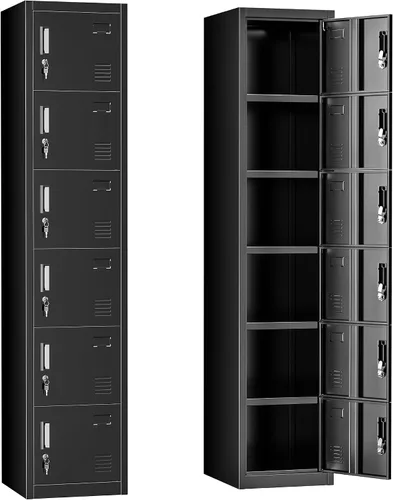 Greenvelly Taquilla de 72 pulgadas, casilleros metálicos para empleados con 6 puertas y llaves, armario de almacenamiento de acero negro con