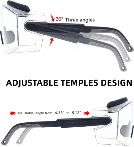 Vista 4 de UKNOW Gafas de Seguridad Sobre Lentes, Gafas de Seguridad Antiempañamiento con Lente Envolvente Transparente, Gafas Protectoras ANSI Z87.1