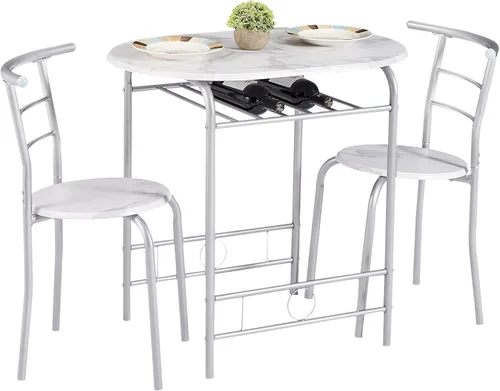 Vista 13 de VECELO juego de mesa de comedor para 4, juego de mesa de cocina de 5 piezas con 4 sillas, tablero de MDF con marco de metal para espacios pequeños