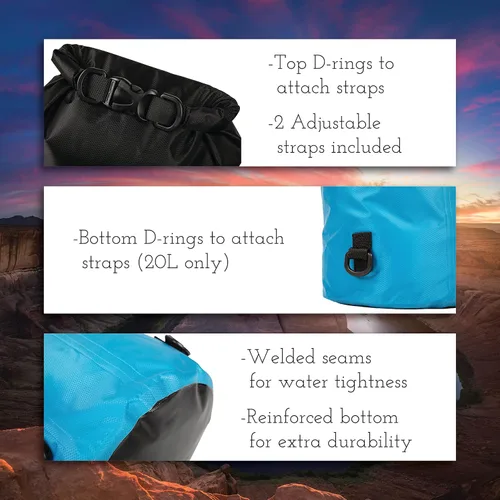 Vista 3 de Blue Ridge - Bolsa seca ligera – Tamaños de 5 L, 10 L y 20 L, impermeable multiusos, bolsa seca resistente a la intemperie para canotaje