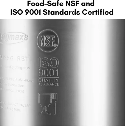 Vista 3 de TMCRAFT Barril de acero inoxidable con cerradura de bola de 5 galones, con mango de goma doble para cerveza casera, paquete de 2