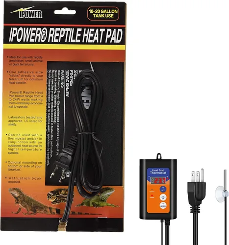 Vista 18 de iPower Alfombrilla térmica de reptiles de 4 x 7 pulgadas con perilla de control de temperatura ajustable, termómetro digital LCD para acuario