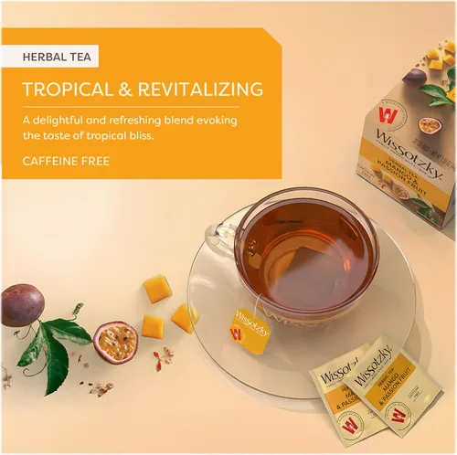Vista 2 de Wissotzky - Té de mango y fruta de la pasión (20 bolsas de té), sin cafeína, fabricado con hojas de té de frutas y hierbas de primera calidad