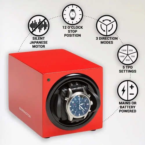 Vista 3 de BARRINGTON Automatic Single Watch Winder with Silent Japanese Motor Multi Rotation Turns Per Day Modes Standard Cushioning AC Adapter or Battery