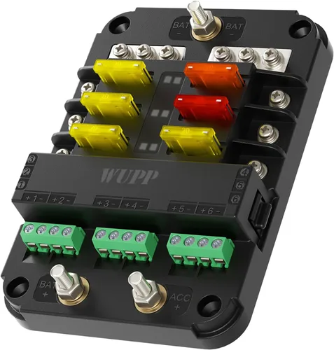 Vista 8 de WUPP Bloque de fusibles de 12 voltios, panel de fusibles impermeable para barco con indicador de advertencia LED, cubierta a prueba de humedad, 6