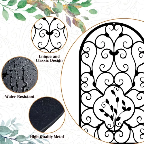 Vista 3 de Resama 2 piezas de decoración de pared para el hogar, decoración de pared de metal rústico, diseño de arco de ventana, esculturas modernas de pared